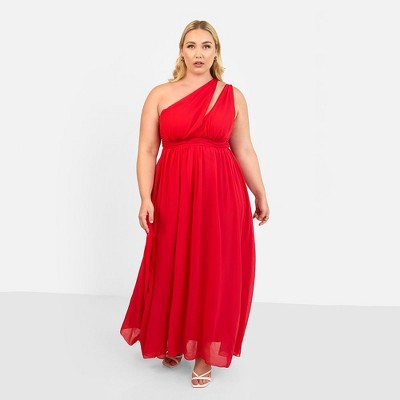 Rebdolls Women's Georgia Chiffon One Shoulder Maxi A Line Dress