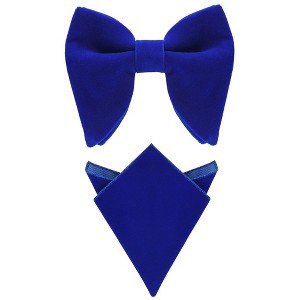 INSPIRE CHIC Men's Velvet Pre-Tied Solid Color Pocket Square Adjustable Bow Tie 1 Pair - 1 of 4