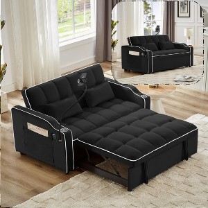 MYINDA Pull-out Sleeper Sofa Bed, 3-in-1 Convertible Loveseat Sofa Couch-USB Ports, Phone holder,Velvet - 1 of 4