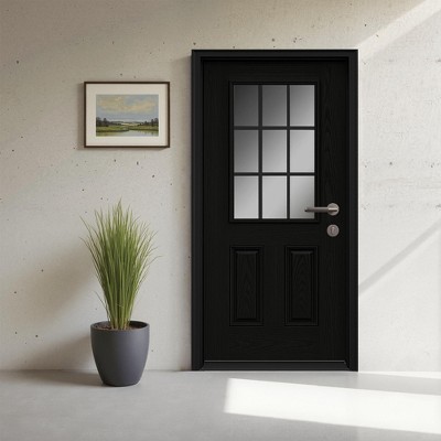 Wooakway 36"W×80"H 9-Lite 2-Panel Exterior Frosted Glass Prehung Front Entry Door Primed Interior Fiberglass Entrance Door
