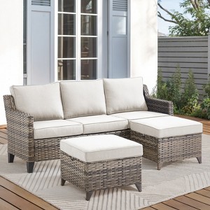 Outdoor Wicker Patio Conversation Furniture Set - 1 of 4