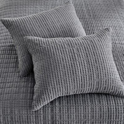 Charcoal Microfiber Twin Quilt and Sham Waffle Set