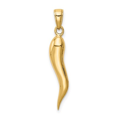 Black Bow Jewelry 14k Yellow or White Gold Large Solid Italian Horn Pendant, 5 x 33mm