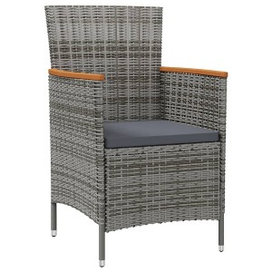 vidaXL Patio Dining Chairs - 2 pcs, Poly Rattan and Solid Acacia Wood Armrests, Comfortable Cushion, Easy Clean, Outdoor Garden/Patio Furniture, Gray - 1 of 4