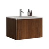 FAMYYT 24 in. Single Sink Floating Walnut Bath Vanity with White Ceramic Top (Assembled), Curved Edges - 3 of 4