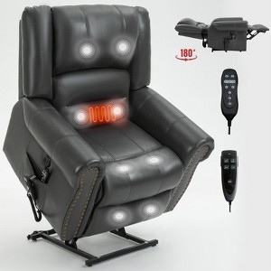 Brown Faux Leather Power Lift Recliner Chair Heat Massage Dual Motor Infinite Position Up to 350 LBS - 1 of 4