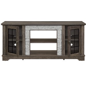 Gulches Gray TV Stand Entertainment Center Fits TVs up to 75 in with 2-Door Storage 3 Shelves Faux Stone Vintage Handles 6 Cable Pass-Throughs - 1 of 4