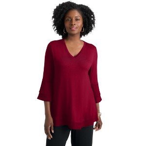Jessica London Women's Plus Size Ruffle Layered Sleeve Top - 1 of 2