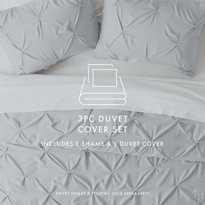 Pinch Pleat Textured  3PC Duvet Cover & Shams Set, Pintuck Design, Ultra Soft, Easy Care - Becky Cameron, 6 of 14
