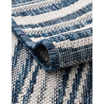 Blue and White Rectangular Outdoor Stain-Resistant Rug