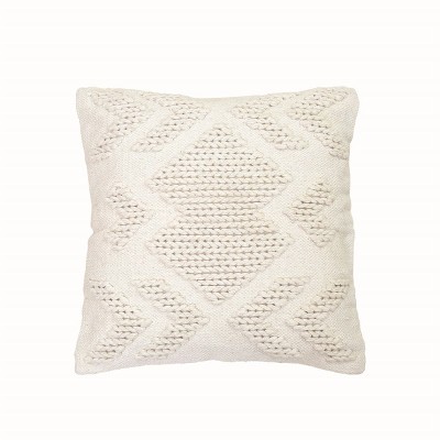 20" x 20" White Geometric Patten Handwoven Decorative Cotton Throw Pillow