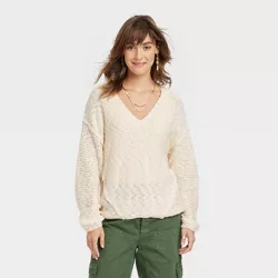 Women's V-Neck Pullover Sweater - Universal Thread™ Cream XXL