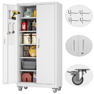 SUXXAN 72"H Metal Storage Cabinet with Wheels and Pegboard, 4 Adjustable Shelves and Lockable Door for Garage,Required Assembly - 1 of 4