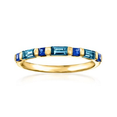 Ross-Simons 0.50 ct. t.w. London Blue Topaz and .20 ct. t.w. Sapphire Ring in 14kt Yellow Gold Size 9