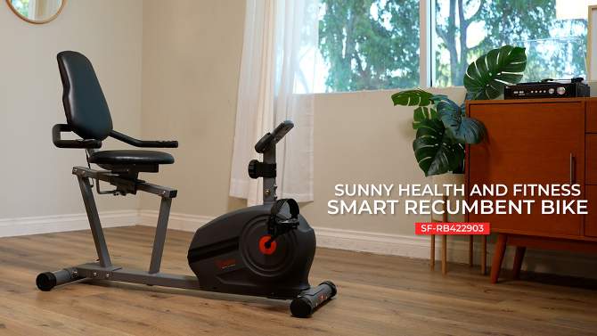 Sunny Health &#38; Fitness Magnetic Smart Recumbent Battery Exercise Bike - Black, 2 of 8, play video