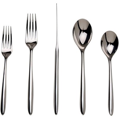 Nambe Dune 5-Piece Place Setting, 18/10 Mirror Stainless Steel Silverware Cutlery Set, Designed for Home Kitchens, Hotel, or Restaurant Use,Silver