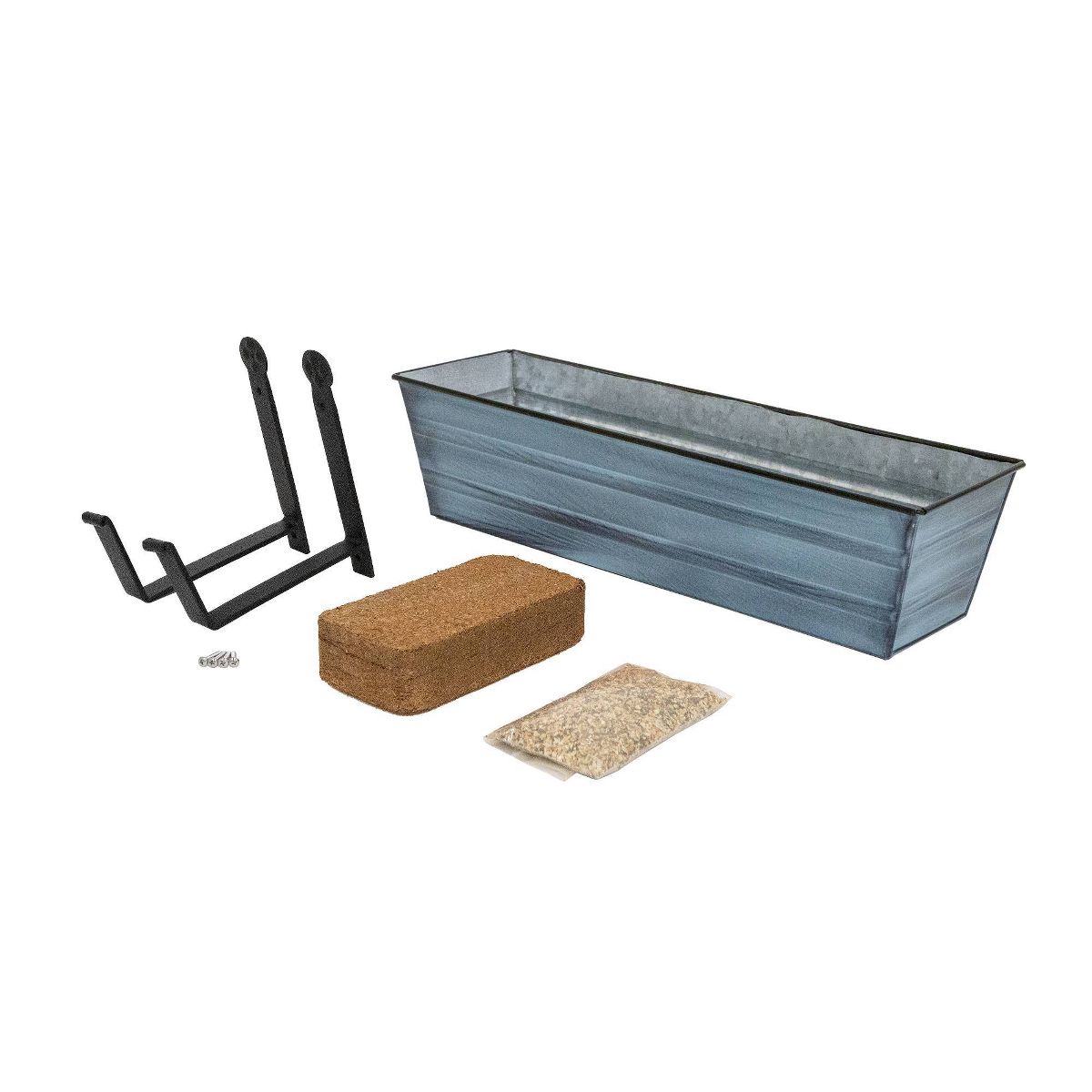 ACHLA Designs Small Nantucket Rectangular Galvanized Steel Outdoor Planter Box with Mounting Bracket Blue