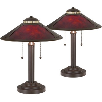 Robert Louis Tiffany Mission Desk Table Lamps 18 1/2" High Set of 2 Art Deco Bronze Natural Mica Shade for Bedroom Bedside Office