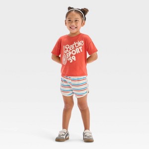 Toddler Girls' 2pc Mattel Barbie Sporty Retro T-Shirt & Striped Shorts Set - Red - 1 of 4