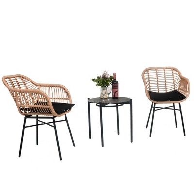 ONWITH 3 Pieces Of Luxury Outdoor Wicker Furniture - Patio Bistro Style Table And Chair Combination