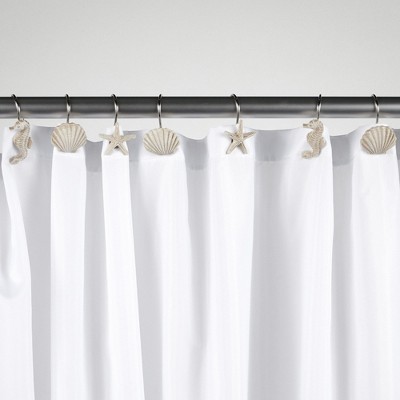 12-Pack Coastal White Seashell and Seahorse Shower Curtain Hooks