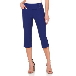 Rekucci Women’s Pull-On Comfort Capri Pants with Back Lacing Detail & Pockets – Mid-Rise Stretch Capris - 1 of 4
