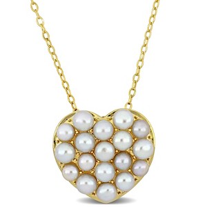 EVERLY JEWELRY | Yellow Plated Sterling Silver 3-3.5mm Cultured Freshwater Pearl Classic Heart Pendant with Chain - 18 inch - 1 of 4