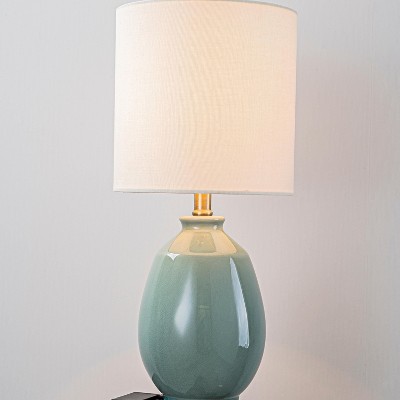 C Cattleya 19in. Modern Ceramic Table Lamp with Linen Shade for Nightstand