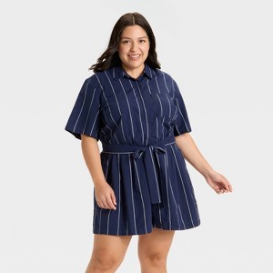 Women's Short Sleeve Belted Romper - Ava & Viv™ - 1 of 3