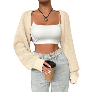 Women’s Bolero Shrug Cardigan Knitted Open Front Long Sleeve Cropped Tops Casual Fashion Cardigans - 1 of 4