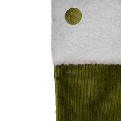 Green and White Corduroy Christmas Stocking with Sherpa Cuff