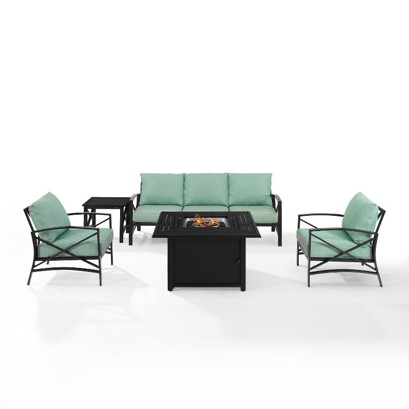 Kaplan 5pc Outdoor Sofa Set with Fire Table - Mist - Crosley, 4 of 17