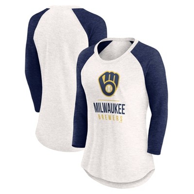 MLB Milwaukee Brewers Women's White 3/4 Sleeve Fashion T-Shirt