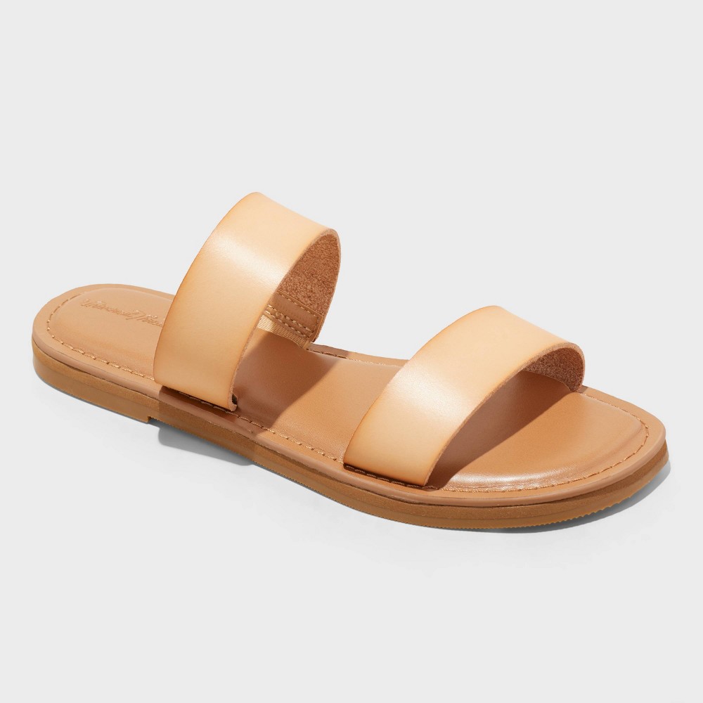 Women's Freya Wide Width Two Band Slide Sandals - Universal Thread™ Tan 11W: Slip On, Contoured Footbed