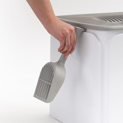 White and Gray Top Entry Cat Litter Box with Scoop