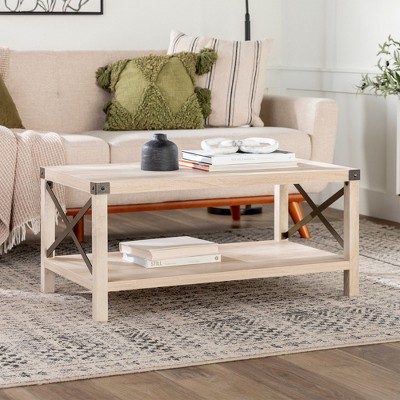 Okak Rustic Farmhouse Metal-X Coffee Table with Lower Shelf, Industrial Style, Easy Assembly, Perfect for Living Room