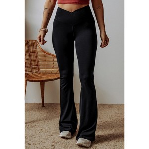 Black V-Shape High Waist Flared Leggings for Women - 1 of 3