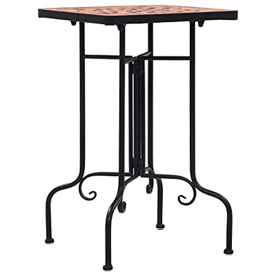 Elegant Terracotta Mosaic Outdoor Side Table with Curved Iron Legs