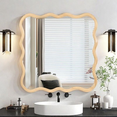Wooden Wavy Mirror Art Decorative Mirrors,Rectangle Mirror,Bedroom Wall Mirror,Sitting Room Mirrors,Entrance Way Mirror-The Pop Home