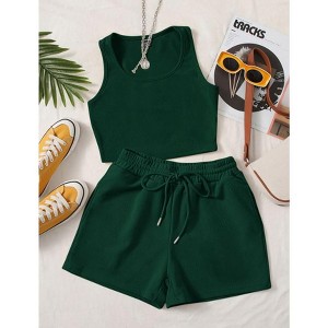 TIME HOLLOW Lettuce Trim Halter Top And Shorts - 1 of 3