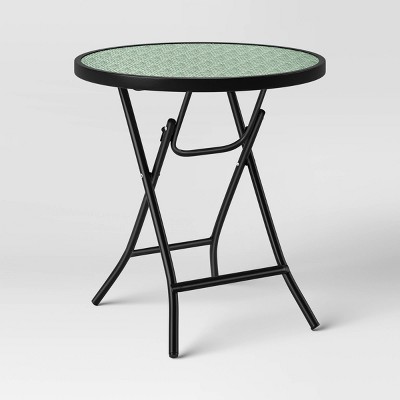 18.11"x19.09" Glass Folding Round Outdoor Patio Accent Table - Room Essentials™