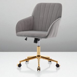 Mshliw Ergonomic Velvet Swivel Office Chair with Adjustable Height, Dining Chair, Gold Metal Base and Lumbar Support for Home or Office - 1 of 4