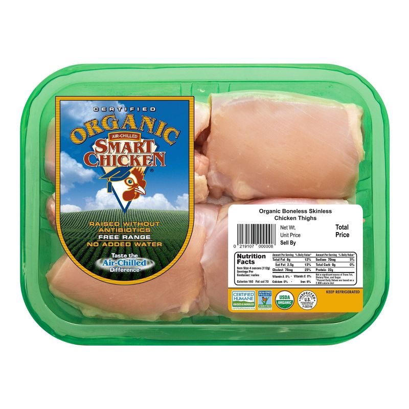 Smart Chicken Organic Boneless &#38; Skinless Chicken Thighs - 1-1.7lbs - price per lb, 1 of 10