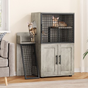 Modern Villa Litter Box Enclosure with Ladder, Double-Layer Cat House Furniture, 33.5" x 17.9" x 41.9" - 1 of 4