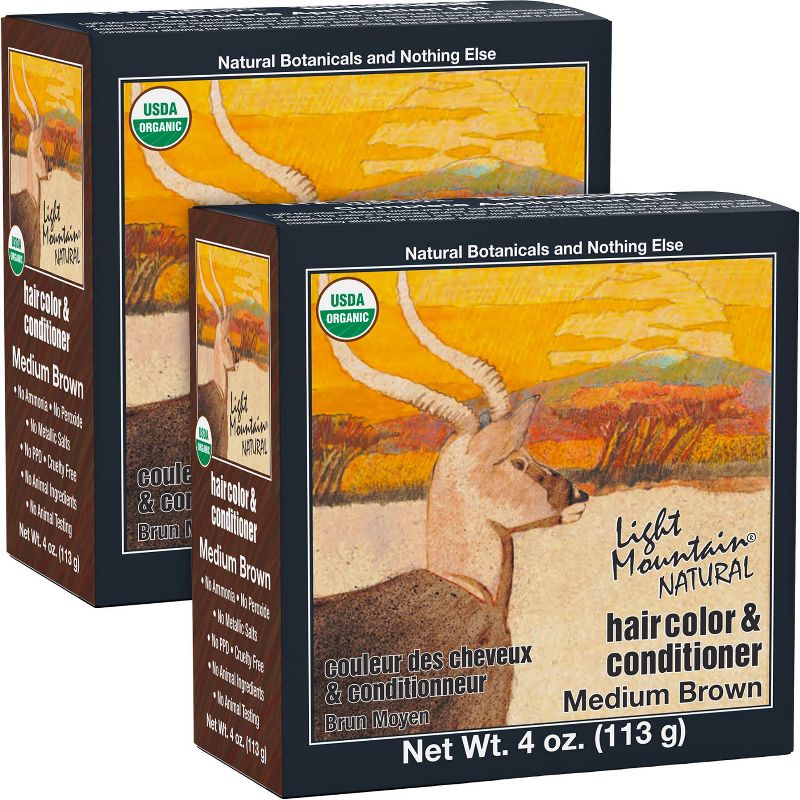 Light Mountain Henna Hair Color & Conditioner, Medium Brown, Organic Henna Leaf Powder, Chemical-Free, Semi-Permanent Hair Dye, 4 Oz (Pack Of 2), 1 of 5