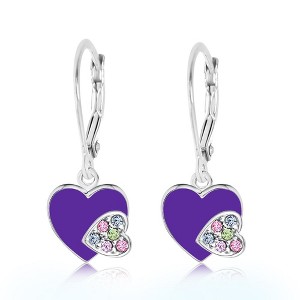 Chanteur Hypoallergenic Kids Jewelry Accessories Heart Enamel Crystal White Gold Palladium Plating Earrings leverback is made from 925 Sterling silver - 1 of 2