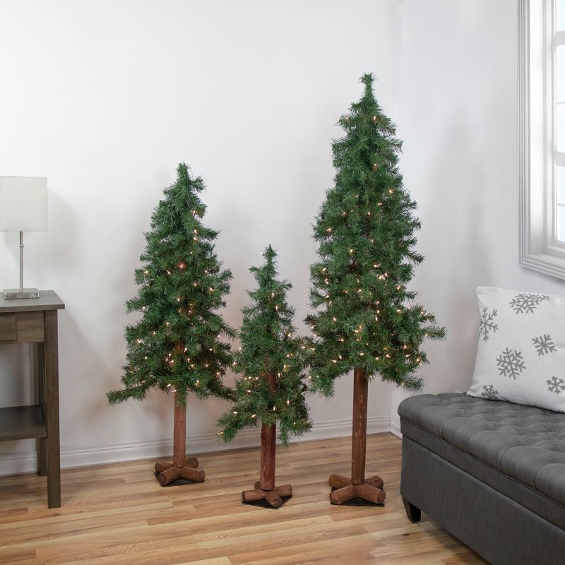 Northlight 3ct Prelit Artificial Christmas Trees Woodland Alpine 5' - Clear Lights, 3 of 9