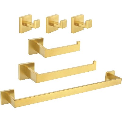 Mixxidea Square Towel Hooks 3 PCS, Toilet Paper Holder, Towel Holder, Towel Bar (Brushed Gold)