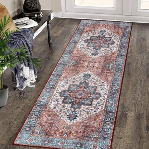 Washable Vintage Floral Area Rug, Traditional Low Pile Carpet, Stain Resistant Non Slip Rug for Living Room, Bedroom, Dining Room, and Office - 1 of 4
