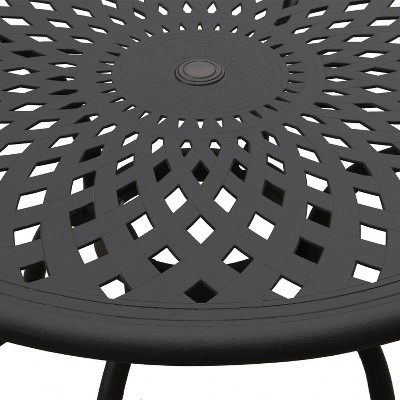 Black 48" Round Aluminum Mesh Patio Dining Set with Four Chairs